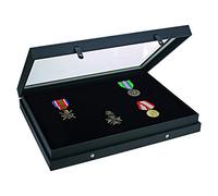 SAFE 5678 Vitrine pour collection avec couvercle en verre véritable | surface de la structure en lin noir mat | Étui pour figurines Lego, minéraux ou bijoux | 40 x 30 x 5,5 cm