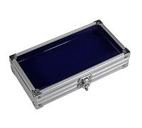 SAFE Vitrine en Aluminium pour pin’s et minéraux | Boîtier compact avec couvercle transparent et insert amovible en velours bleu.
