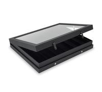 SAFE Vitrine Noire à 6 Compartiments avec Couvercle en Verre | Black Edition avec insert en velours et six cases de 27,5 × 5,7 × 4,5 cm.