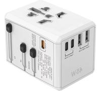 SAFEMORE PD 45W Adaptateur de voyage à charge rapide - USB-C - 5 ports - Prise de courant - Utilisable dans le monde entier - Blanc