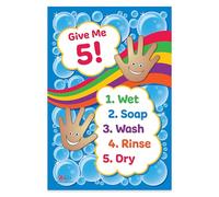 Safety Magnets Poster plastifié « Give Me 5 » de lavage des mains - 30,5 x 45,7 cm - Panneau « Wash Hands » pour enfants - Affiche d'hygiène des mains pour garderie, pré-maternelle et primaire -