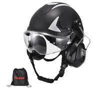 Safeyear Casque de Sécurité EN397 avec Visière et Cache-Oreilles, Casque Protection ABS avec Lunette UV, Casque de Chantier Réglable 53-64cm pour Industrie, logistique de Stockage, Forestier
