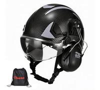Safeyear Casque de Sécurité EN397 avec Visière et Cache-Oreilles, Casque Protection ABS avec Lunette UV, Casque de Chantier Réglable 53-64cm pour Industrie, logistique de Stockage, Forestier