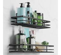 Saffruff Tablette de douche Noir Acier inoxydable Sans percer Set de 2 pièces avec surfaces adhésives