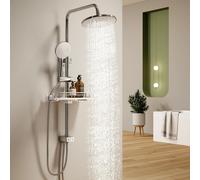 S'AFIELINA Colonne de douche sans robinetterie Système de douche avec 3 jets Douche à main et douche de tête Etagère escamotable Réglable en hauteur