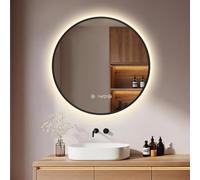 S'AFIELINA Miroir Salle de Bain avec éclairage Cadre Noir, Ø 80 × 3 cm (P), 4300K, Anti-Buée, Dimmable, Horloge, Température, Mémoire, IP65