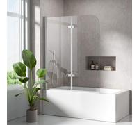 S'AFIELINA Paroi de douche pliante 110x140 cm pour baignoire, Verre de sécurité NANO 6mm, porte 180° pivotante, Easy-Clean