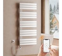 S'AFIELINA Sèche-Serviette électrique1320×600mm, radiateur sèche-Serviette électrique avec Thermostat, WiFi, minuterie programmable, écran LCD, Radiateur Salle de Bain 800 W, Blanc