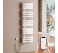 S'AFIELINA Sèche-Serviettes Électrique 600W 1320×400mm, Radiateur Salle de Bain avec WiFi, Thermostat LCD, Minuterie, Chauffe-Serviettes Mural Blanc