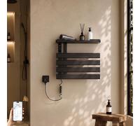 S'AFIELINA Sèche-serviettes électrique avec étagère 450×500 mm 148 W Noir,Radiateur sèche-serviettes connecté WiFi, chauffage en fibre de carbone