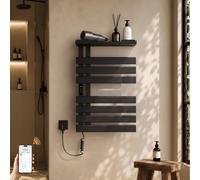 "S'AFIELINA Sèche-serviettes électrique avec étagère 760×500 mm 253W Noir,Radiateur sèche-serviettes connecté WiFi, chauffage en fibre de carbone