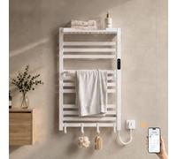 S'AFIELINA Sèche-serviettes électrique avec étagère 950× 600 mm 375 W Blanc,Radiateur sèche-serviettes électrique connecté, WiFi et application