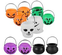 SAFIGLE 11 Pièces Seau à Bonbons Grosse Capacité Réutilisable pour Fête D'halloween en Plastique Vert Design Créatif de Citrouille Délicate
