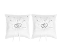 SAFIGLE 2 Pièces Coussin Porte-bagues en Satin Blanc Nœud Élégant, Léger et Portable, pour Décoration de Mariage à L'église ou Célébrations d'anniversaire
