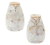 SAFIGLE 2 Pièces Vase Marin en Verre Blanc Nordique Vase Coquillage Mosaïque pour Fleurs et Violettes Usage Maison