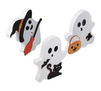 SAFIGLE 3 Pièces Décoration de Table d'halloween Chat Noir et Balai en Bois Plateau à Plusieurs Niveaux, Fantômes Accessoire Décoratif pour Bureau et Fête