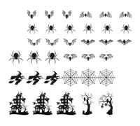 SAFIGLE 35 Pièces Sticker Mural Halloween Sorcière, Araignée et Chauve-Souris en Papier Pailleté Noir, Facile à Installer et Amovible sans Résidu pour Décoration Maison