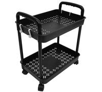SAFIGLE Chariot de Rangement à roulettes Double Niveau PP Noir 2 Niveaux | Crochets, Grosse Capacité Jusqu’à 50kg, Usage Buanderie et Bureau, Organisation Mobile Couleur Aléatoire