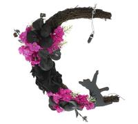 SAFIGLE Couronne d'halloween pour Porte D'entrée Chat et Lune en Plastique Noir, Fait Main, Décoration Chic pour Maison en Automne et Fêtes Costumées