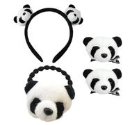 SAFIGLE Set de 4 Accessoires Cheveux Panda en Peluche Blanche, Bandeaux et Barrettes Doux sans Douleur pour Filles et Adultes, pour Halloween et Nouvel An