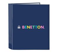 Safta Benetton Cool Classeur à 4 anneaux, idéal pour enfants de différents âges, confortable et polyvalent, qualité et résistance, 27 x 6 x 33 cm, couleur bleu marine
