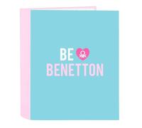 Safta BENETTON UNIQUE - Classeur Folio 4 anneaux, idéal pour enfants de différents âges, confortable et polyvalent, qualité et résistance, 27 x 6 x 33 cm, Bleu turquoise/rose clair, M, Décontracté