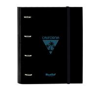 Safta BLACKFIT8 CALIFORNIA Classeur 4 anneaux de 35 cm avec 100 feuilles A4, idéal pour enfants de différents âges, confortable et polyvalent, qualité et résistance, 27 x 3,5 x 32 cm, Noir/bleu, M,