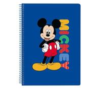 safta | Cahier format quarto Disney Mickey Mouse Today, 80 feuilles, quadrillage 4 x 4 mm avec marge, couverture rigide, reliure spirale, dimensions : 15,5 x 1 x 22 cm
