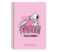 safta | Cahier format quarto Snoopy avec spirale métallique 42 perforations, 80 feuilles, quadrillage 4 x 4 mm avec marge, couverture rigide, reliure spirale, dimensions : 15,5 x 1 x 22 cm