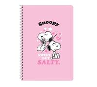 safta | Cahier grand format Snoopy Sweet But Salty, 80 feuilles, quadrillage 4 x 4 mm avec marge, couverture rigide, reliure spirale, dimensions : 21,5 x 1 x 31 cm