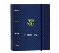 Safta F.C. BARCELONA NAVY BLUE Classeur 4 anneaux de 35 cm avec 100 feuilles A4, idéal pour enfants de différents âges, confortable et polyvalent, qualité et résistance, 27 x 3,5 x 32 cm, bleu marine,