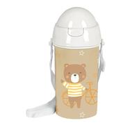 Safta M899B Bouteille d'eau à ouverture automatique avec paille et gourde sans BPA avec bandoulière, confortable et léger, 500 ml, 7,3 x 19,5 cm, beige, unisexe enfants, standard