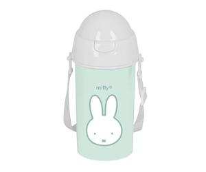 Safta Miffy Menta Bouteille d'eau à ouverture automatique avec paille, sans BPA, avec sac à bandoulière, confortable et légère, 500 ml, 7,3 x 19,5 cm, vert menthe, vert menthe, estándar, décontracté,