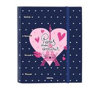 Safta Paris - Classeur Folio 4 anneaux avec 100 feuilles A4, idéal pour enfants de différents âges, confortable et polyvalent, qualité et résistance, 27 x 3,5 x 32 cm, bleu marine/rose, Bleu