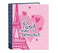 Safta Paris - Classeur Folio 4 anneaux, idéal pour enfants de différents âges, confortable et polyvalent, qualité et résistance, 27 x 6 x 33 cm, couleur bleu marine/rose