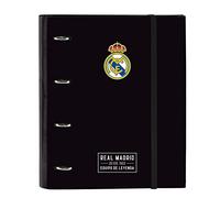 Safta REAL MADRID Corporativa Classeur 4 anneaux de 35 cm avec 100 feuilles A4, idéal pour les enfants de différents âges, confortable et polyvalent, qualité et résistance, Estándar, décontracté