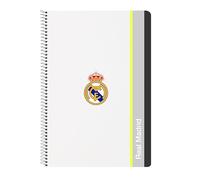 safta Real Madrid EQUIPACIÓN 25/26 - Cahier Folio 80 feuilles, couverture rigide, idéal pour les enfants de différents âges, confortable et polyvalent, qualité et résistance, 21,5 x 1 x 31 cm, blanc