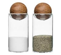 Sagaform 5017178 Salière et poivrière, 2 unités, en Verre et chêne, 4,80 x 4,80 x 11,5 cm, Marron/Transparent