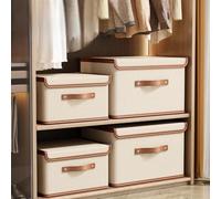 SageFurned Boîte de rangement pliable en tissu Oxford avec couvercle, grande capacité, pour vêtements et literie, beige