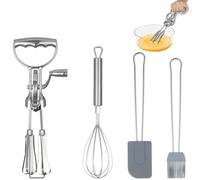 SageFurned Kit de mélangeur manuel 4 en 1 en acier inoxydable avec double tête, pinceau à pâtisserie et spatule en silicone, design ergonomique pour cuisine et pâtisserie