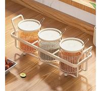 SageFurned Lot de boîtes à épices élégantes pour la cuisine, verre doseur de grande capacité de 255 ml avec cuillère, combinaison métal et plastique, nettoyage et remplissage faciles, beige