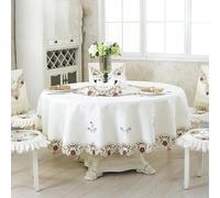 SageFurned Nappe ronde brodée style maison de campagne polyester polypropylène réutilisable décoration pour mariage, anniversaire, repas 150 x 150 cm
