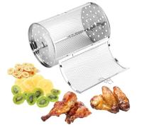 SageFurned Panier rotatif en acier inoxydable pour grille de cuisson à 360° avec porte pour viande et légumes, argenté, 14 x 18 cm