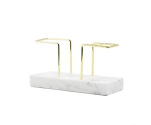 SageFurned Porte-serviettes en marbre avec fil doré, support vertical en papier de soie et filtre à café, organisateur peu encombrant pour table à manger, blanc, 8 x 20 x 5,5 cm (taille S)
