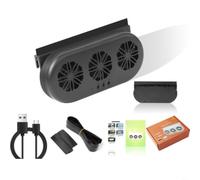 SageFurned Ventilateur solaire de voiture avec design triple ventilateur, 5000 tr/min, sauvegarde USB pour le refroidissement intérieur, ventilation silencieuse pour véhicules (prise ronde noire)