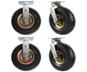 SAGIDAR Roulette Industrielle Pivotante Robuste, 4 Pcs Roues Silencieuses en Caoutchouc, Roue Fixe De Brouette Pneumatique, Pneu Gonflable Ø15/20/25cm, Doubles Roulements, Roues De Remplacement