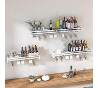 SAGIDAR Support en Fer pour Verre Vin, Porte Verres Suspendu 60/80/100cm, Casiers À Vin Muraux Flottants, Noir/Blanc/Or, Fixation par Vis, Capacité De Charge Élevée, pour Café Bar Restaurant
