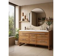 Sahara - meuble salle de bain en teck et terazzo beige 145 cm