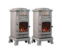 Pack de 2 poêles à gaz Provence gris 3,4 kW en Fonte Effet feu de bois Chauffage d'appoint sur roulettes Sahara