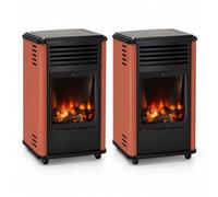 Sahara Pack 2 Poêles à gaz Manhattan 3,4 KW Rouge & Noir Chauffage à gaz d'appoint sur roulettes Effet feu de Bois